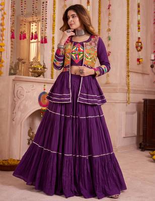 Wine Cotton Mirror & Gamthi Work Lehenga Choli Set 2