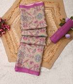 pink shimmer handloom cotton blend saree with floral print