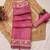 pink shimmer handloom cotton blend saree with ethnic motif border print