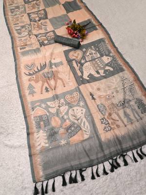 sea green peach shimmer handloom cotton blend digital print saree 3