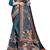 blue shimmer handloom cotton blend saree with floral border print