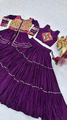 Wine Cotton Mirror & Gamthi Work Lehenga Choli Set 4