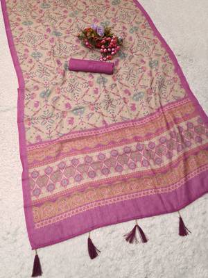 pink shimmer handloom cotton blend saree with floral print 3