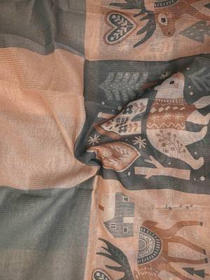 sea green peach shimmer handloom cotton blend digital print saree 5
