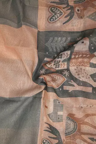 sea green peach shimmer handloom cotton blend digital print saree