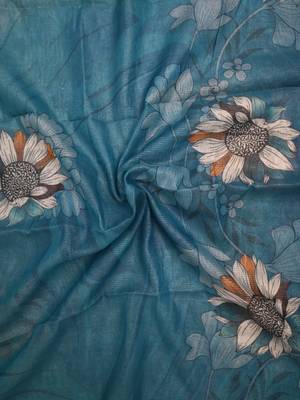 blue shimmer handloom cotton blend saree with floral border print 5