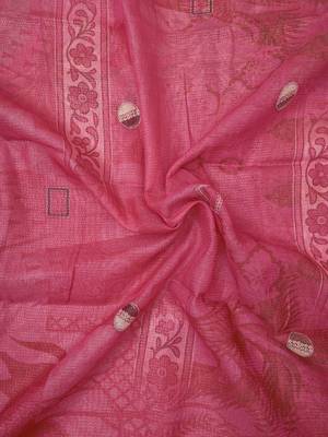 pink shimmer handloom cotton blend saree with ethnic motif border print 5