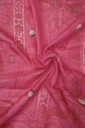pink shimmer handloom cotton blend saree with ethnic motif border print