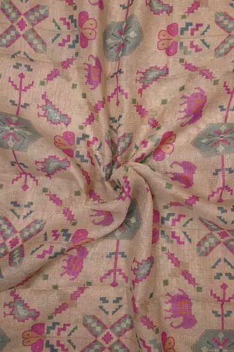 pink shimmer handloom cotton blend saree with floral print