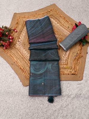 blue purple shimmer handloom cotton blend digital print saree 1