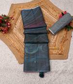 blue purple shimmer handloom cotton blend digital print saree