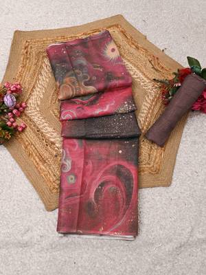 mauve purple shimmer handloom cotton blend saree brush stroke abstract print 1