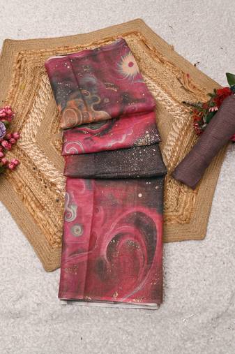 mauve purple shimmer handloom cotton blend saree brush stroke abstract print