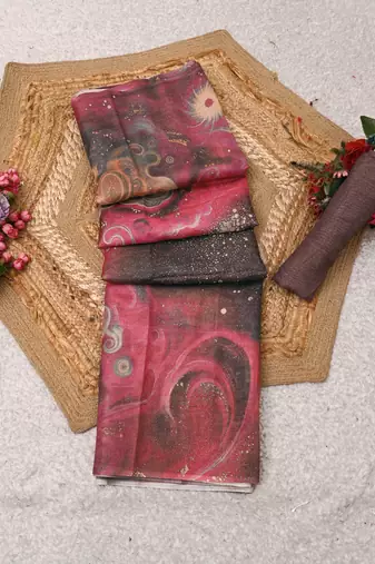 mauve purple shimmer handloom cotton blend saree brush stroke abstract print