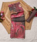 mauve purple shimmer handloom cotton blend saree brush stroke abstract print