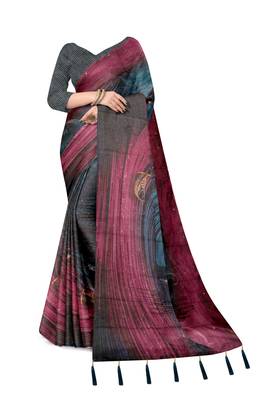 blue purple shimmer handloom cotton blend digital print saree 2