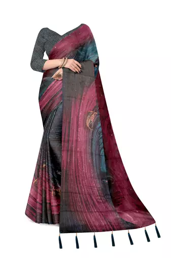 blue purple shimmer handloom cotton blend digital print saree
