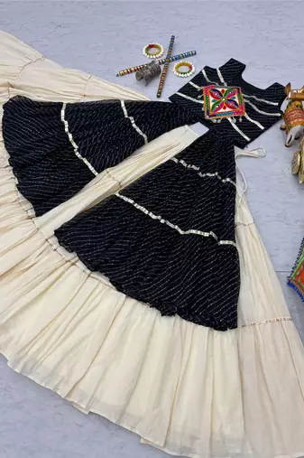 Cream Cotton Gamthi & Lace Work Lehenga Choli Set