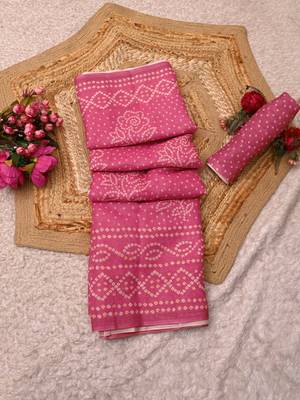 women's pink magenta shimmer handloom cotton saree - bandhani paisley print 1