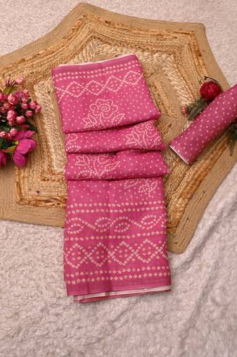 women's pink magenta shimmer handloom cotton saree - bandhani paisley print