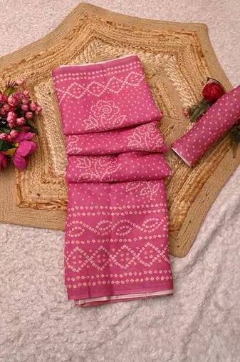 women's pink magenta shimmer handloom cotton saree - bandhani paisley print