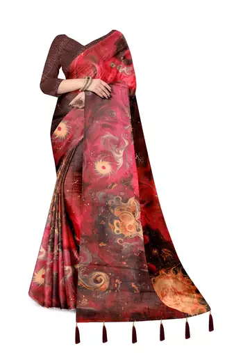 mauve purple shimmer handloom cotton blend saree brush stroke abstract print