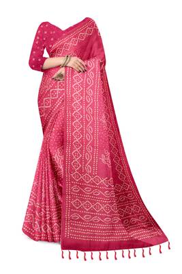 women's pink magenta shimmer handloom cotton saree - bandhani paisley print 2
