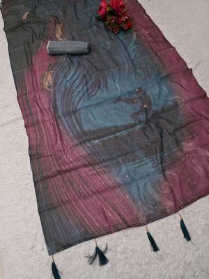 blue purple shimmer handloom cotton blend digital print saree 3