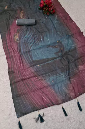 blue purple shimmer handloom cotton blend digital print saree