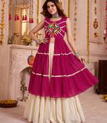 Cream Cotton Gamthi Work Lehenga Choli Set