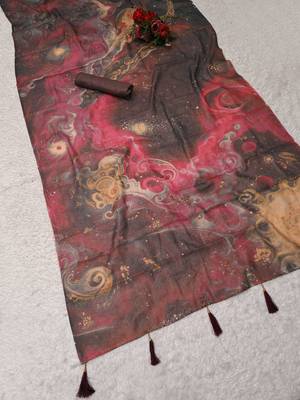 mauve purple shimmer handloom cotton blend saree brush stroke abstract print 3