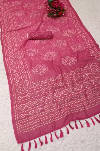 women's pink magenta shimmer handloom cotton saree - bandhani paisley print