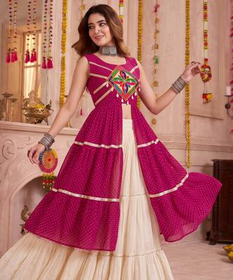 Cream Cotton Gamthi Work Lehenga Choli Set 2
