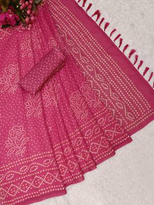 women's pink magenta shimmer handloom cotton saree - bandhani paisley print 4
