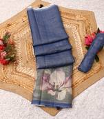 blue shimmer handloom cotton blend saree ombre floral print