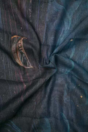 blue purple shimmer handloom cotton blend digital print saree