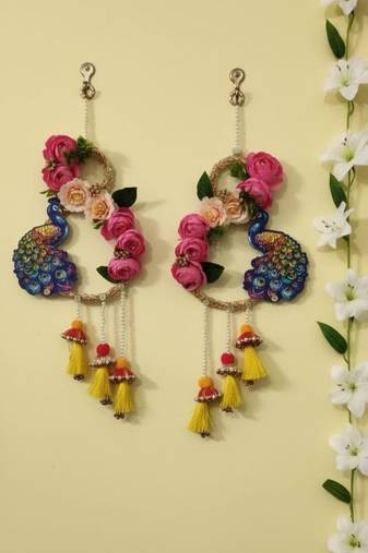 handmade multicolour traditional peacock peony hanging for decorative hanging for home decor (pack of 2)