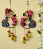 handmade multicolour traditional peacock peony hanging for decorative hanging for home decor (pack of 2)