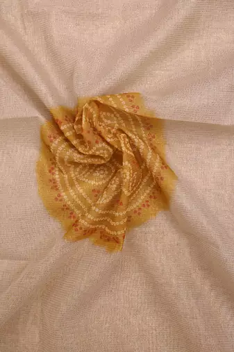 cream mustard shimmer handloom cotton blend digital print saree