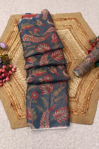 blue pink shimmer handloom cotton blend digital print saree