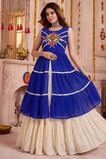 Cream Cotton Gamthi Work Lehenga Choli Set