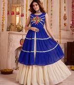Cream Cotton Gamthi Work Lehenga Choli Set