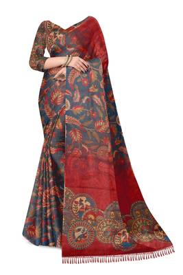 blue pink shimmer handloom cotton blend digital print saree 2
