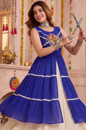 Cream Cotton Gamthi Work Lehenga Choli Set