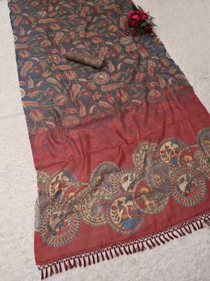 blue pink shimmer handloom cotton blend digital print saree 3