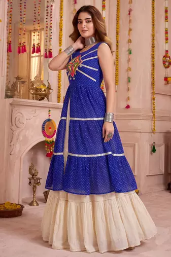 Cream Cotton Gamthi Work Lehenga Choli Set