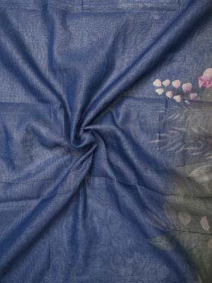 blue shimmer handloom cotton blend saree ombre floral print 5