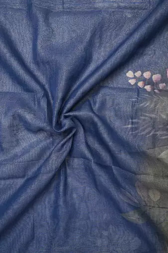 blue shimmer handloom cotton blend saree ombre floral print