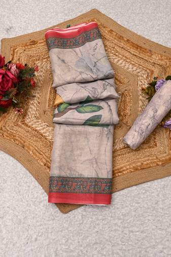 beige shimmer handloom cotton blend digital print saree