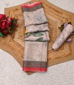 beige shimmer handloom cotton blend digital print saree (t sfshmr14)